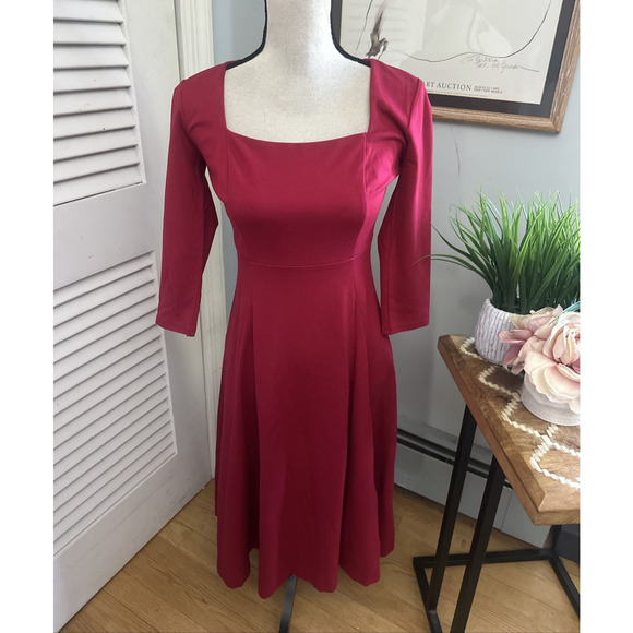 MAEVE ANTHROPOLOGIE Womens Dress XS Red Jocelyn Ponte Knit Midi Classic Preppy - Picture 1 of 15